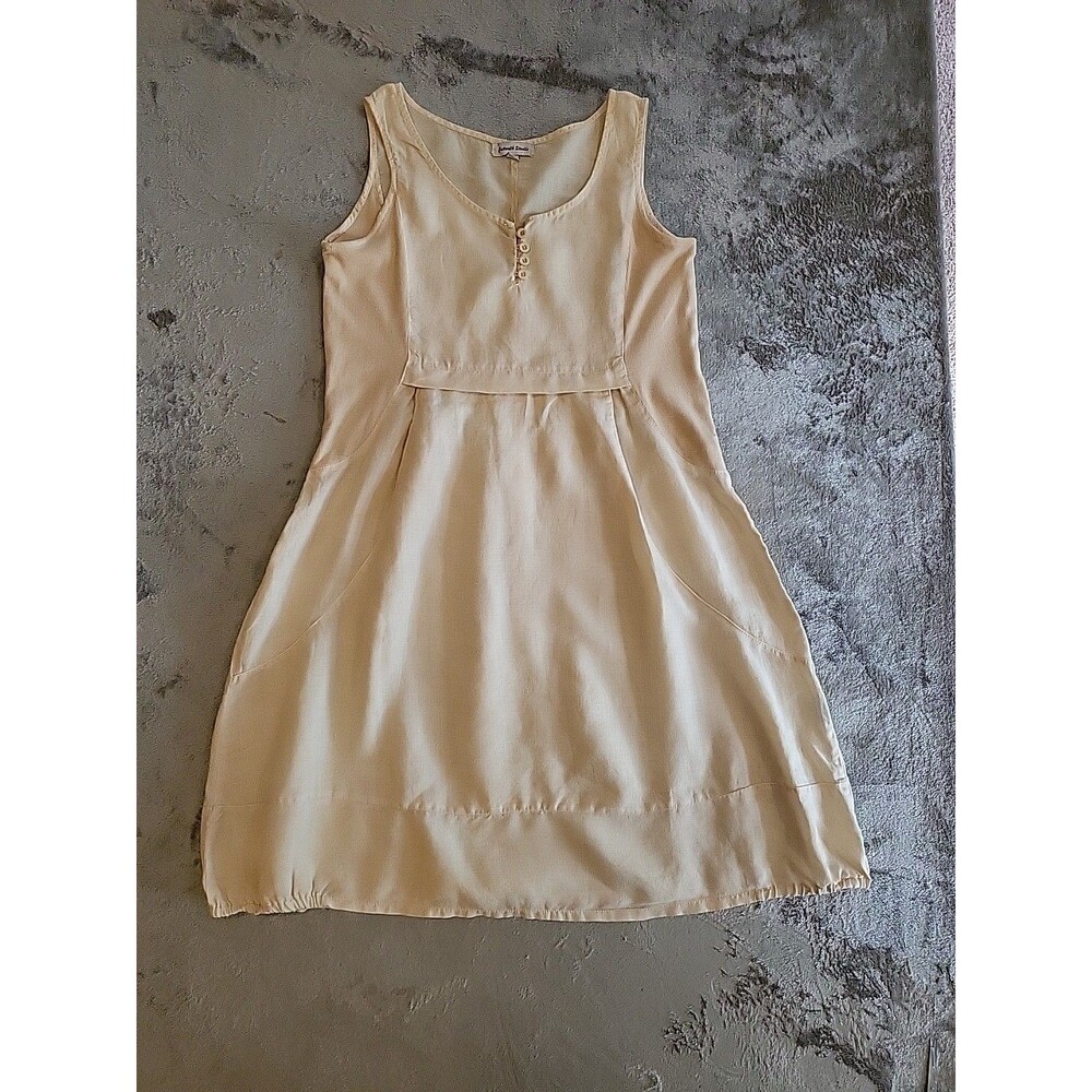 Catwalk Studio Dress Women’s Medium Tan  Lagenlook Midi Coastal Artsy Shift